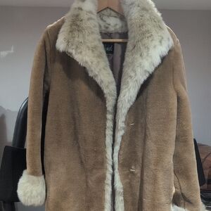 Luxurious Brown Teddy Jacket with Cream Fur Trim